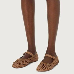 Miss Left Brown Cutout Bowknots Ankle Strap Mary Jane Round Toe Ballet Flats